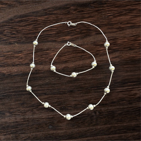 Jewelry - Sterling Silver  Bead Necklace & Bracelet Set